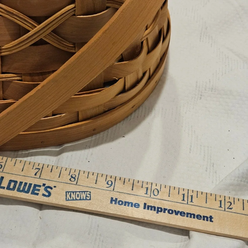 Swing Handle Woven Basket Brown Wood Splint Rustic Cottagecore Farmhouse Vintage